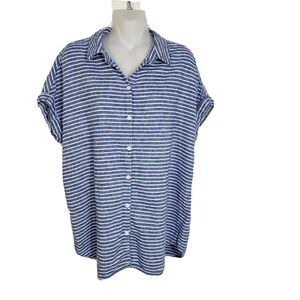 Beachlunchlounge Collection Womens Shirt Small Spencer Blue Striped Linen Button